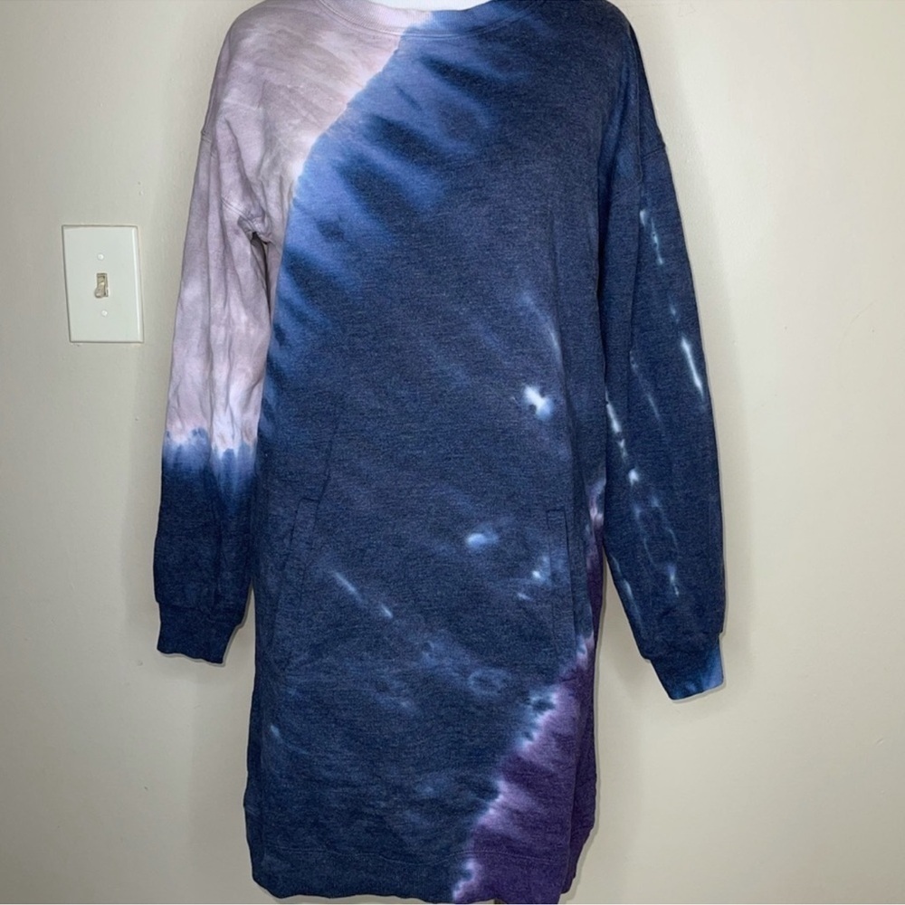 No Comment Blue Purple Tie Dye Sweatshirt Dress with Pockets Small S